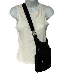 Lug Hopper Black Nylon Crossbody Bag Quilted Front Zippered Pocket Water Bottle